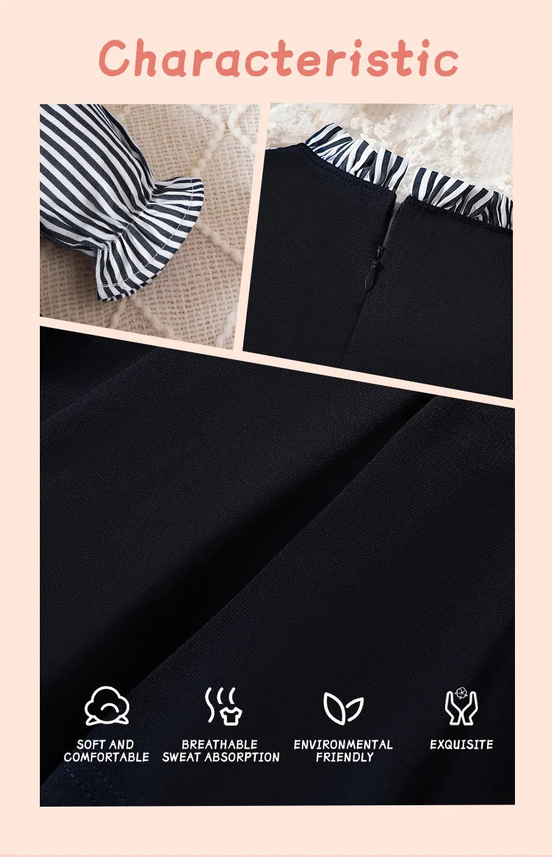 Preppy Style Baby Dress Toddler Girls Round Neck Long-sleeved Patchwork One-piece Children Dress