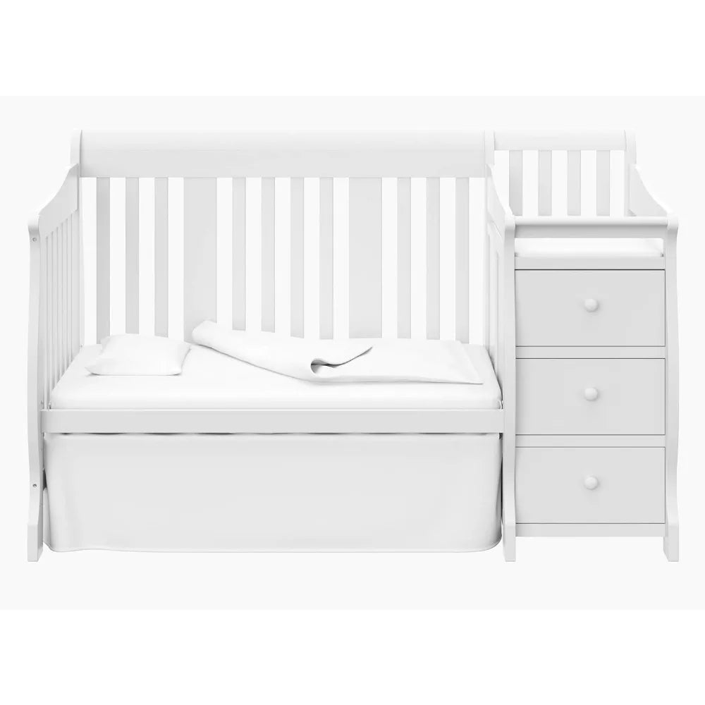 Portofino 5-in-1 Convertible Crib and Changer (White) – Changing-Table Combo with Drawer, Converts to Toddler Bed