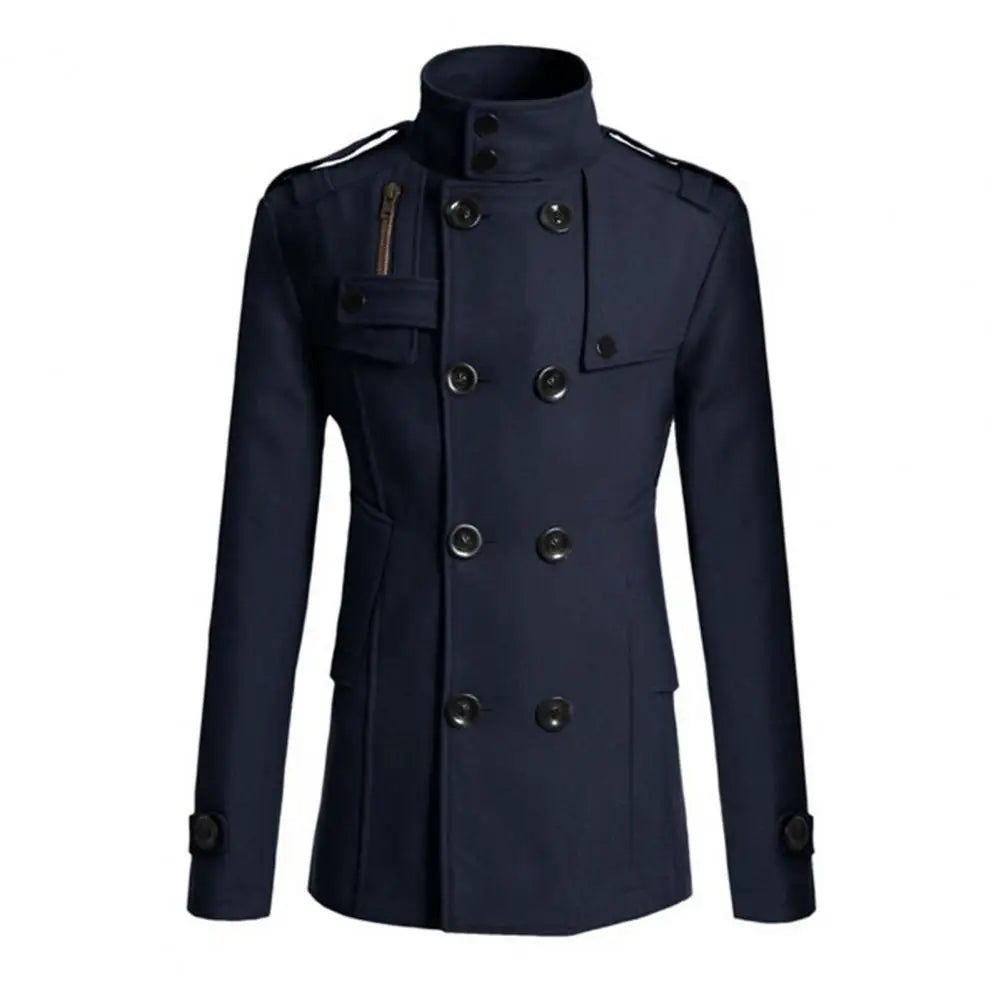 Fabulous Winter Jacket Woolen Streetwear Men Jacket Button Decoration Warm Men Coat for Daily Wear