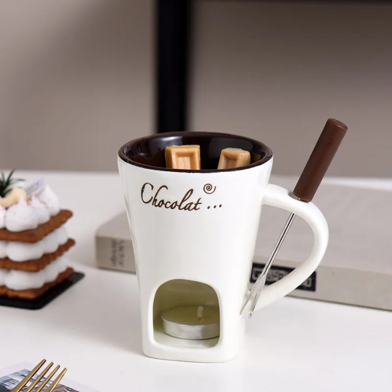 Hot Chocolate Fondue Mug Ceramic Mini Chocolate Melting Cup Butter Warmer Heating Tableware Creative Household Drinking Utensils