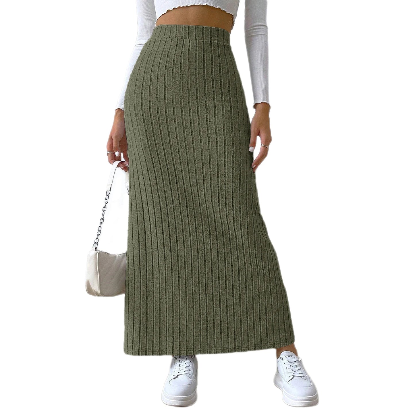 Solid Bodycon Ruched Knitted Long Skirt Women Sexy Black Elastic Elegant High Waist Mermaid Sheath Maxi Skirts Summer Streetwear