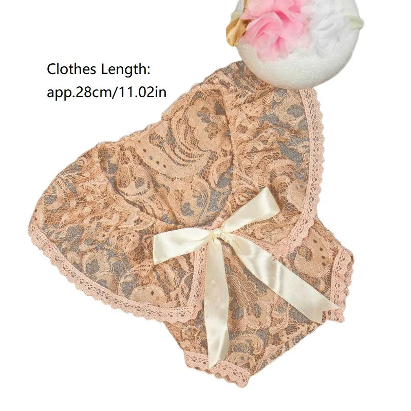 2 Pcs 0-1 Month Newborn Photography Props Baby Headband Lace Romper Bodysuits Outfit Girl Costume Photo Clothing