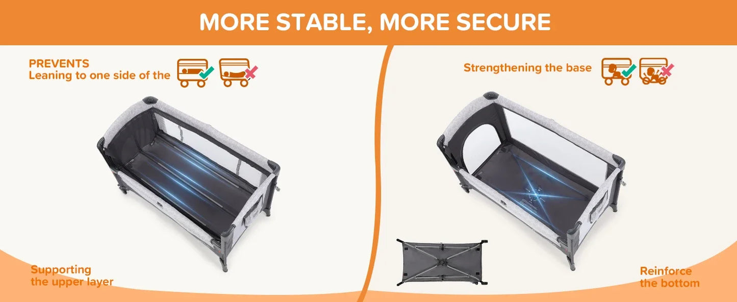 4 in 1 Wide Baby Bassinet Bedside with Diaper Changer, Long Next to Bed Crib with Mattress, Sheet, Music and Blackout Cover, Playpen