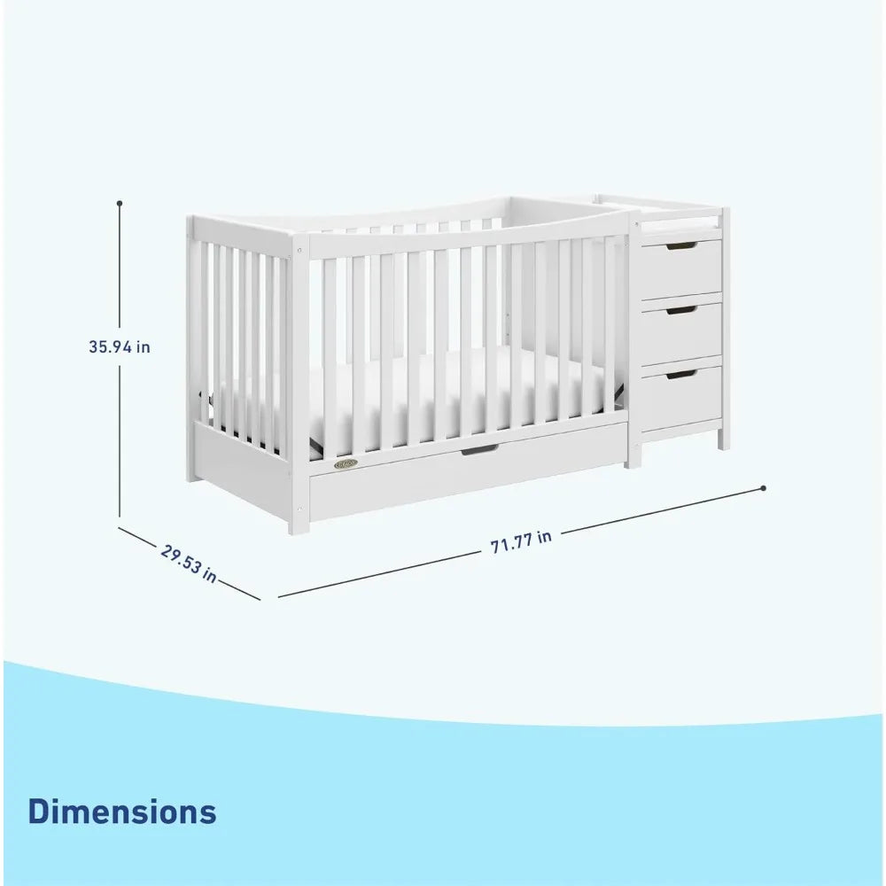 4-In-1 Convertible Crib & Changer With Drawer (White)