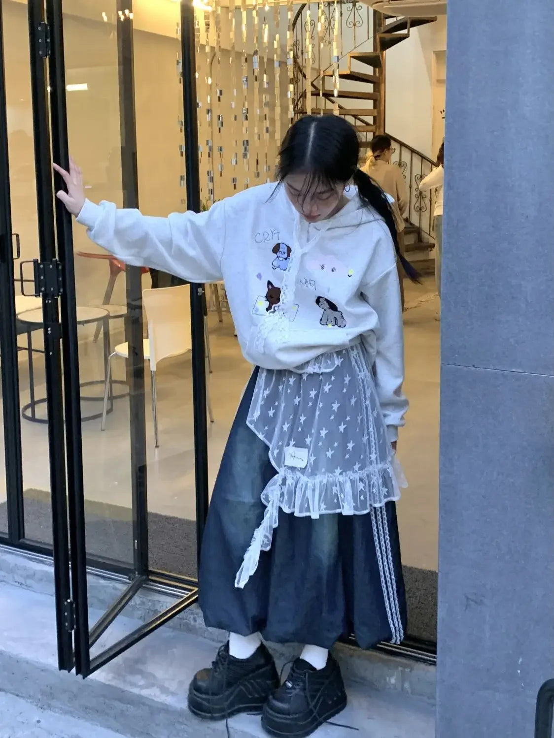 Fashion Star Gauze Sweet Irregular Chic Women Skirts Japanese Y2k Aesthetic Split Skirt Vintage Casual Lace Ruffled Fairy Faldas