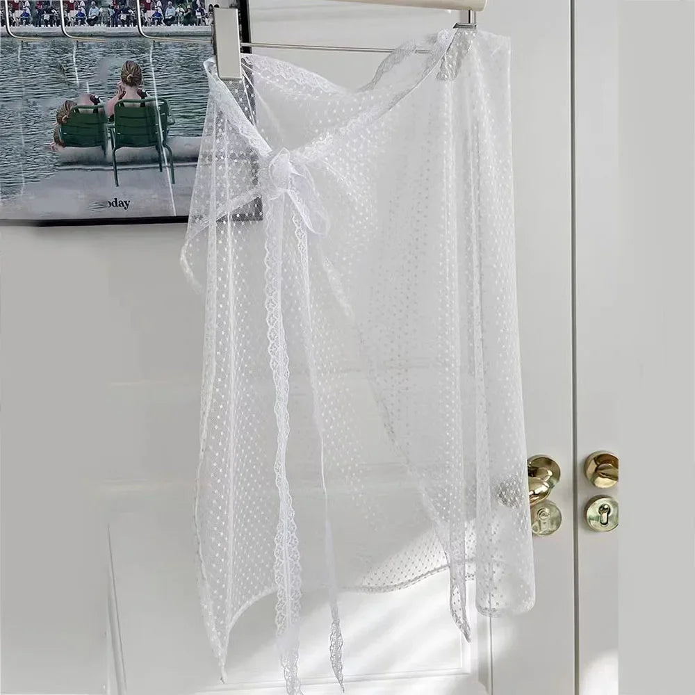 INS Blogger Lace Layered Gauze Skirt Y2k Streetwear Apron Wrap Skirt Lace Up Matching Pants Spicy Girl Stacked Y2k Wrap Skirt