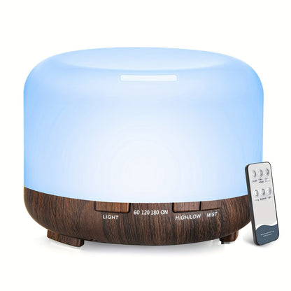 16.91oz Aromatherapy Oil Diffuser, 5V 2A USB Powered Wood Grain Color Essential Oil Aroma Diffuser, Auto Shut Off (When Water Use Out) With Remote Control For Home Office Bedroom