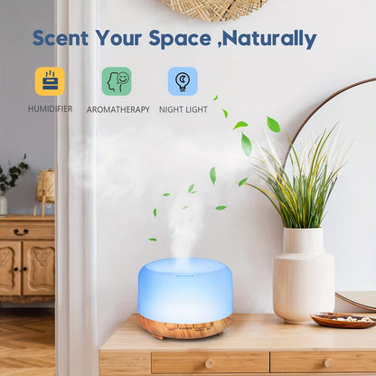 16.91oz Aromatherapy Oil Diffuser, 5V 2A USB Powered Wood Grain Color Essential Oil Aroma Diffuser, Auto Shut Off (When Water Use Out) With Remote Control For Home Office Bedroom