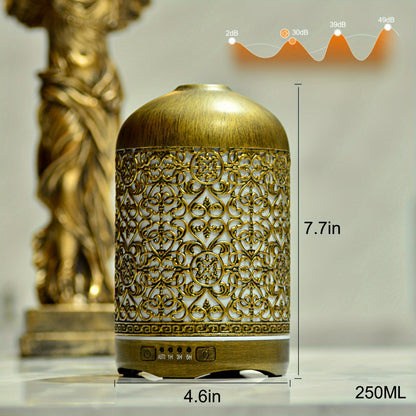 8.45oz Essential Oil Aromatherapy Diffuser for Home Bedroom Office Metal Hollow Decorative Room Ultrasonic Air Scent Mist Aroma Diffuser