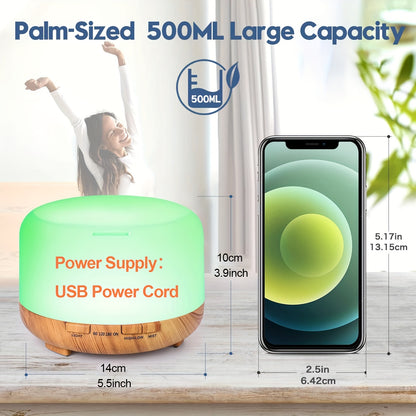 500ML Auto Shut Off Aroma Diffuser With 6 Bottle 10ML Essential Oil Set, Oil Set For Home Office Bedroom