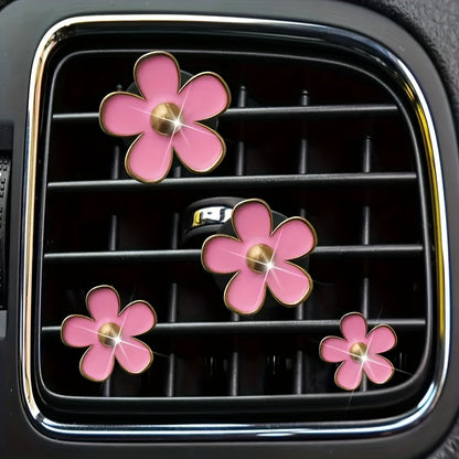 4pcs Set Cute Daisy Alloy Car Vent Clips with Scented Pads - Fresh Aroma Diffuser & Exhaust Decor Accessories