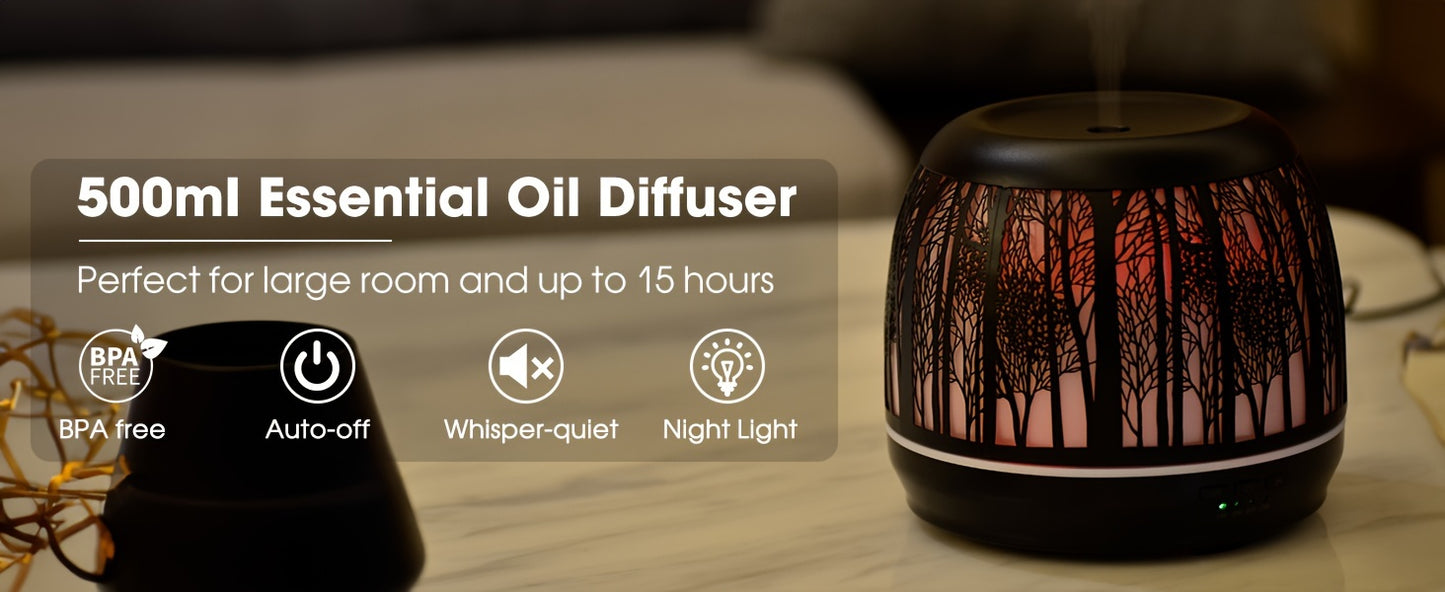 Large Essential Oil Aromatherapy Diffuser for Home Bedroom Metal Hollow Decorative Room Ultrasonic Air Scent Mist Aroma Diffuser 500ML Defusers