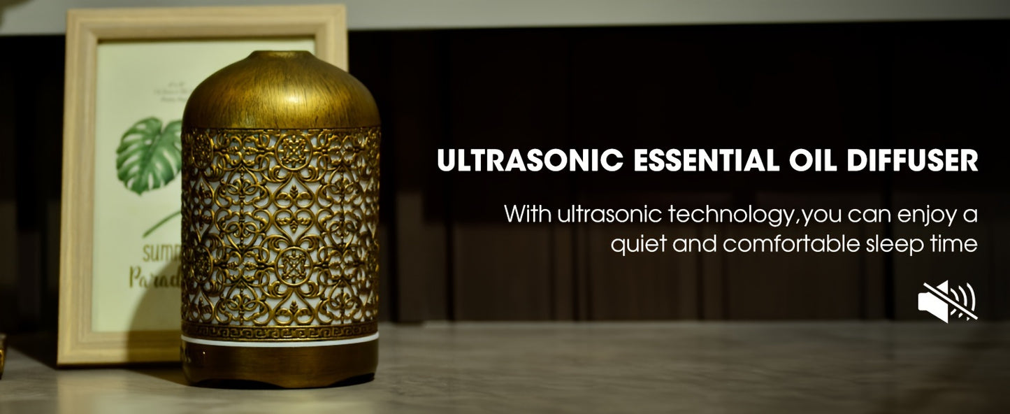 8.45oz Essential Oil Aromatherapy Diffuser for Home Bedroom Office Metal Hollow Decorative Room Ultrasonic Air Scent Mist Aroma Diffuser
