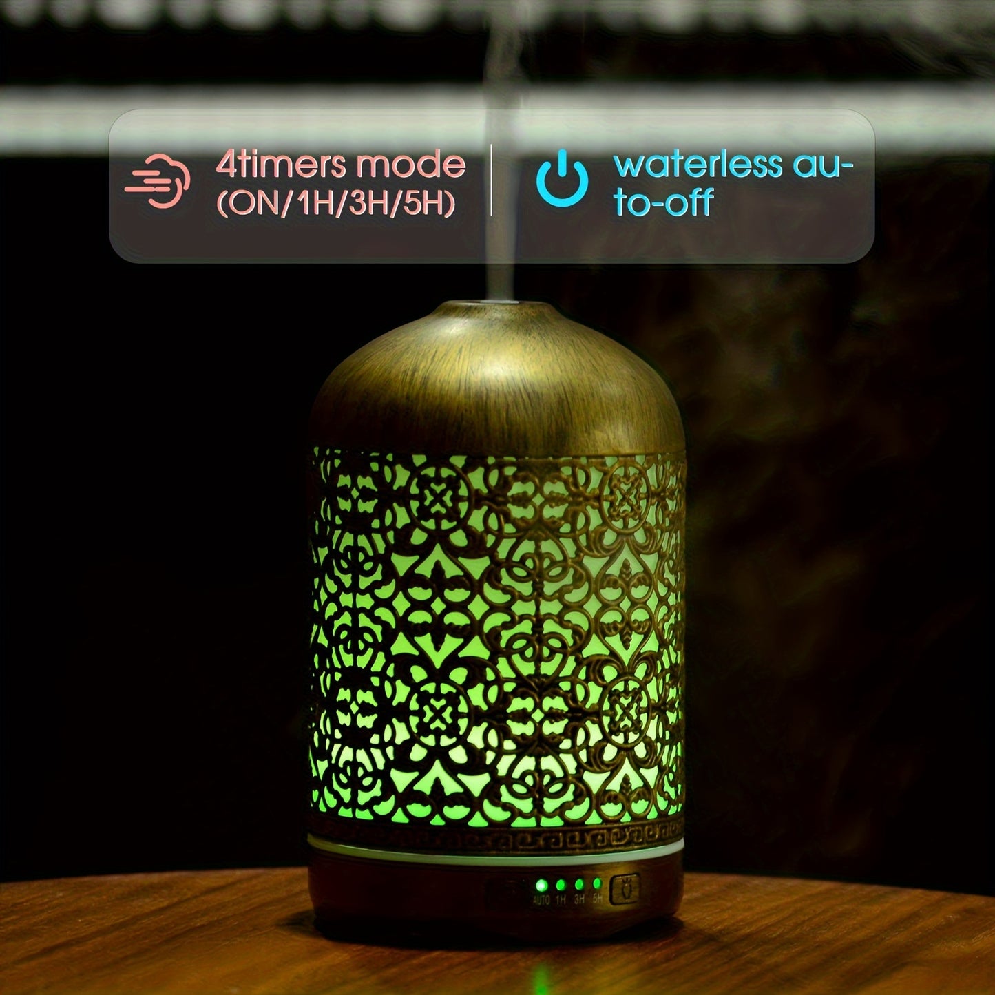 8.45oz Essential Oil Aromatherapy Diffuser for Home Bedroom Office Metal Hollow Decorative Room Ultrasonic Air Scent Mist Aroma Diffuser