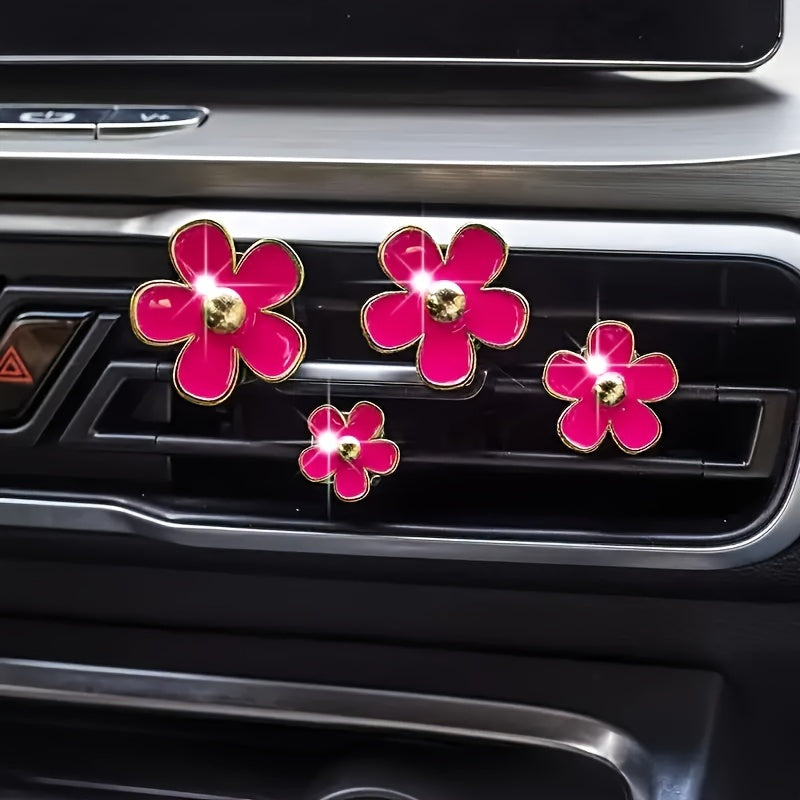4pcs Set Cute Daisy Alloy Car Vent Clips with Scented Pads - Fresh Aroma Diffuser & Exhaust Decor Accessories