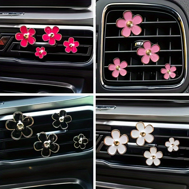 4pcs Set Cute Daisy Alloy Car Vent Clips with Scented Pads - Fresh Aroma Diffuser & Exhaust Decor Accessories