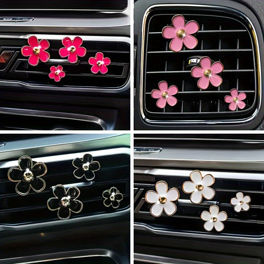 4pcs Set Cute Daisy Alloy Car Vent Clips with Scented Pads - Fresh Aroma Diffuser & Exhaust Decor Accessories