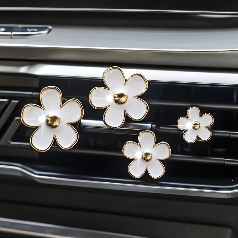 4pcs Set Cute Daisy Alloy Car Vent Clips with Scented Pads - Fresh Aroma Diffuser & Exhaust Decor Accessories