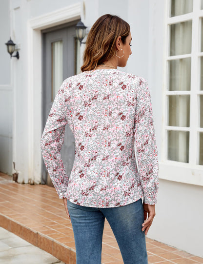 Blooming Jelly Women's Dressy Casual Blouses Business Work Chiffon Tops Trendy Long Sleeve V Neck Pleated Shirts 2024 Fall Outfits (Apricot, Large)