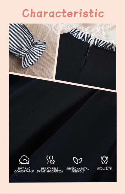 Preppy Style Baby Dress Toddler Girls Round Neck Long-sleeved Patchwork One-piece Children Dress