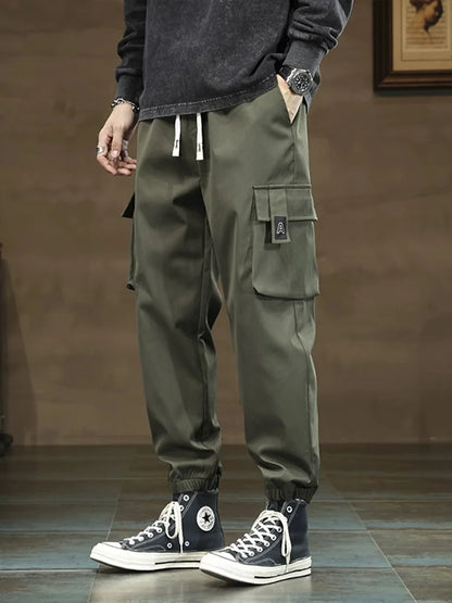 657 Workwear pants with multiple pockets and leggings, loose small legged men's elastic straight leg casual outdoor pants