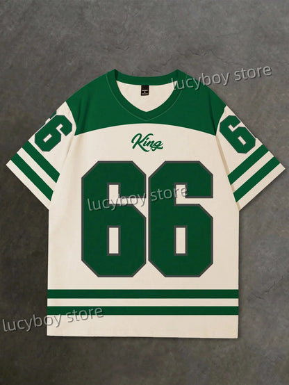 Men's 3D Numbers Printed Short Sleeve T Shirt Man V Neck Sportwear Brooklyn Racing Football Tee Vintage Casual Tops Men Clothes