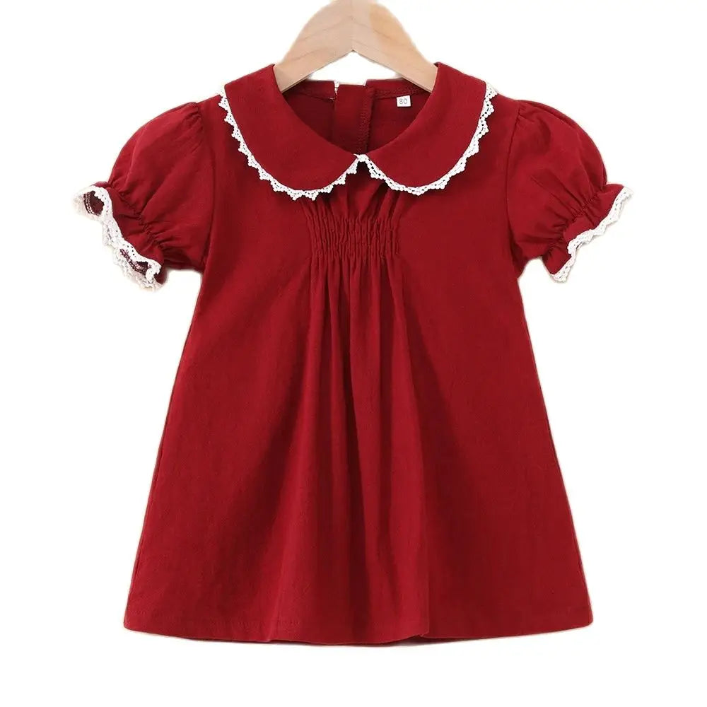 Baby Girl Smock Dress Toddler Peter Pan Color Holiday Princess Dress Infants Red Clothes