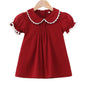 Baby Girl Smock Dress Toddler Peter Pan Color Holiday Princess Dress Infants Red Clothes