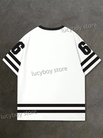 Men's 3D Numbers Printed Short Sleeve T Shirt Man V Neck Sportwear Brooklyn Racing Football Tee Vintage Casual Tops Men Clothes