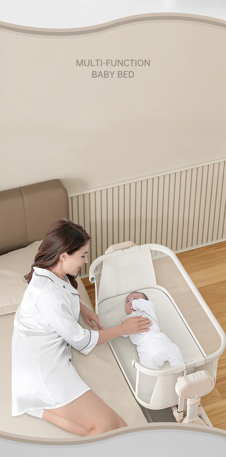 Rocking Baby Bassinet, Baby Cribs, Newborn Co-Sleeper, Infant Beside Sleeper, Unisex Baby Bed Cribs, Portable Travel Crib,Cradle