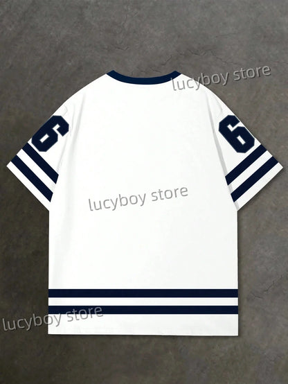 Men's 3D Numbers Printed Short Sleeve T Shirt Man V Neck Sportwear Brooklyn Racing Football Tee Vintage Casual Tops Men Clothes