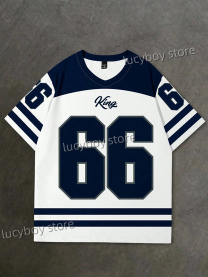 Men's 3D Numbers Printed Short Sleeve T Shirt Man V Neck Sportwear Brooklyn Racing Football Tee Vintage Casual Tops Men Clothes