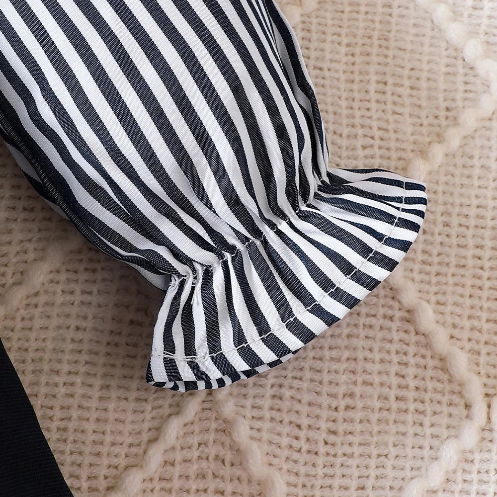 Preppy Style Baby Dress Toddler Girls Round Neck Long-sleeved Patchwork One-piece Children Dress