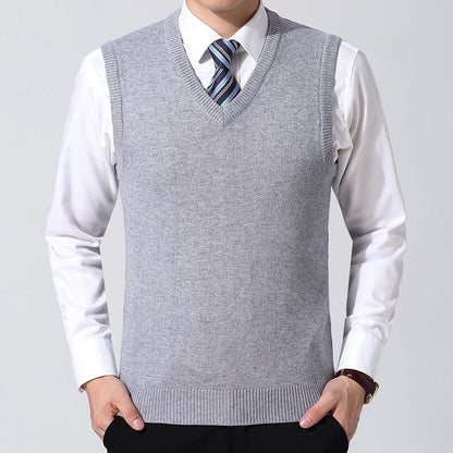 JOHMUVVE  New Men V-neck Vest Trend Retro Solid Color Vest All-match Casual Business Work Woolen Knit Vest Men Autumn