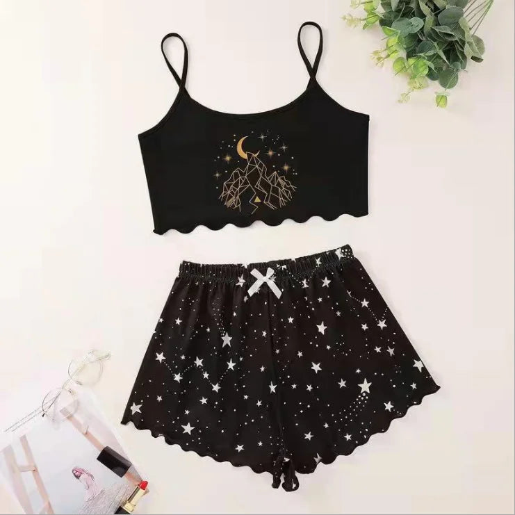 Hot Women's Sleepwear Cute Cartoon Print Short Set Pajamas for Women Pajama Set Sweet Short Sleeve V-Neck & Shorts Summer Pajama