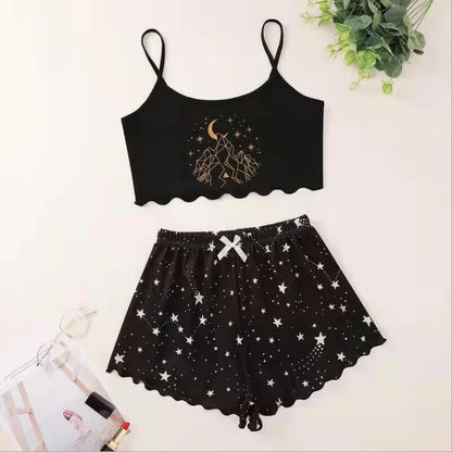 Hot Women's Sleepwear Cute Cartoon Print Short Set Pajamas for Women Pajama Set Sweet Short Sleeve V-Neck & Shorts Summer Pajama