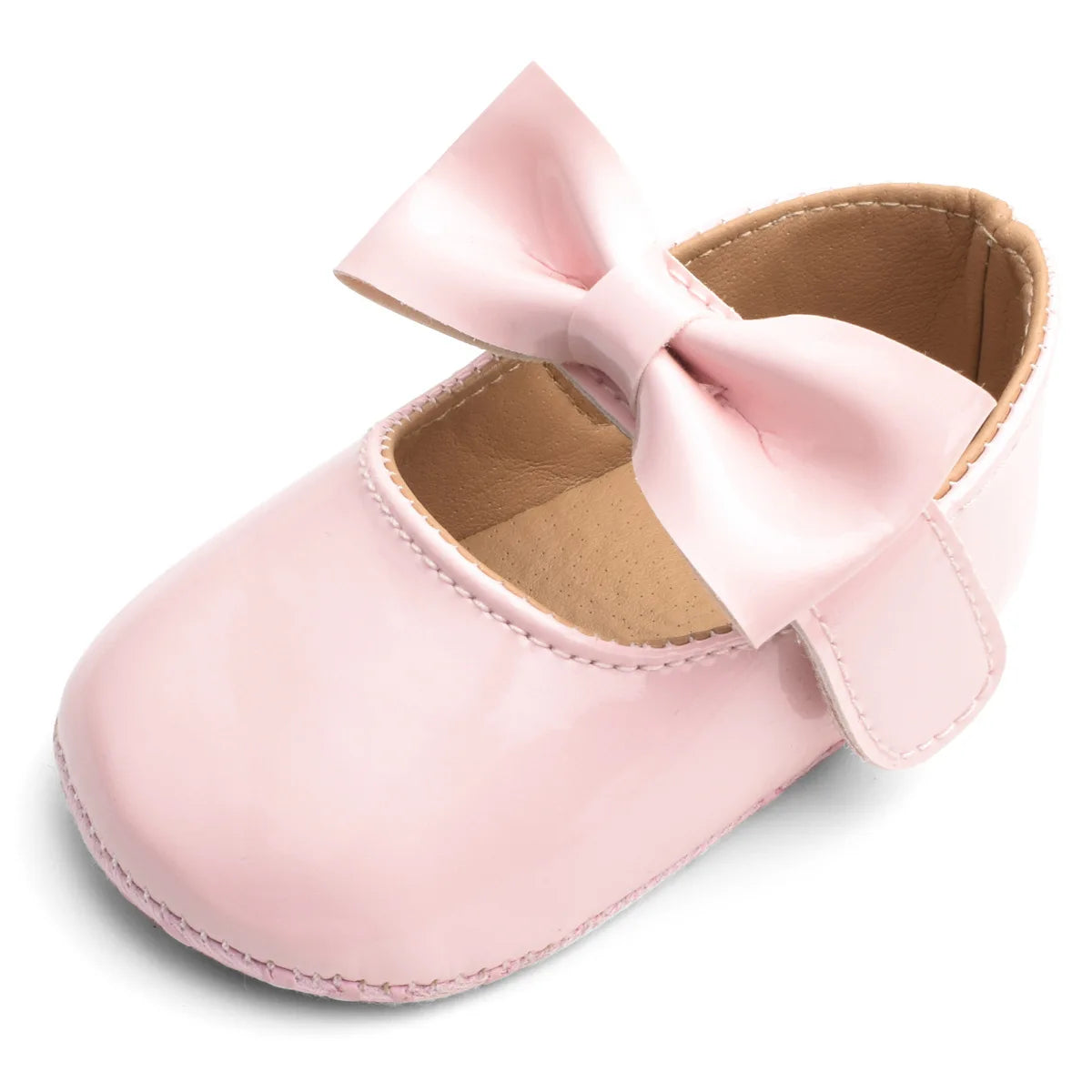 New Newborn Baby Girls Shoes Patent Leather Buckle First Walkers with Bow Red Black Pink White Soft Soled Non-slip Crib Shoes