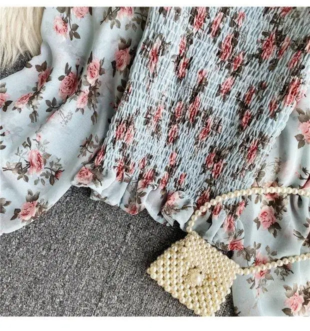 Blouse Women Autumn Retro Sexy Square-Neck Chiffon Shirt Long Sleeve Women's High Waist Short Blusas Ropa De Mujer