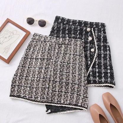 Tweed Skirts for Women Solid High Waist Slimming Skirts Autumn Spring 2025 Buttons Double Breasted Tweed Wool Mini Skirt