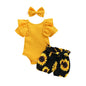 Baby Summer Clothing Girl Floral Clothes Kids Short Sleeve Romper Newborn Jumpsuit+ Girls Sunflower Tutu Shorts 3Pcs Outfits Set
