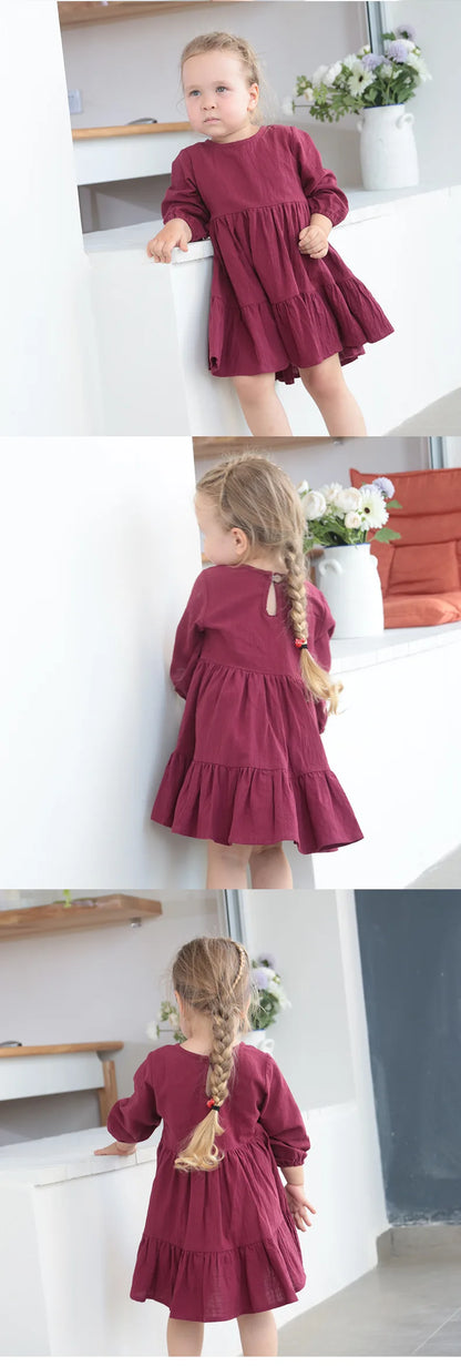 Full Sleeve Toddler Baby Girl Dress Cotton Solid Full Sleeve Infant Dress