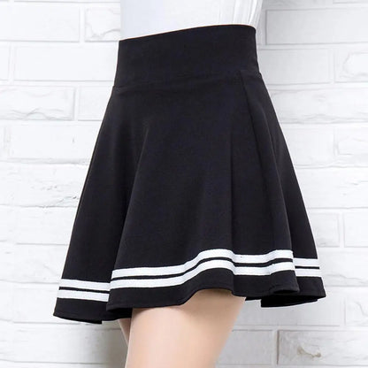 Women Skirt Solid Color Sexy High Waist Stripe Midi Pleated Skirts Girls Black White A Line Mini School Skirt Uniform Large Size