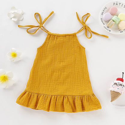 Summer Infant Baby Girl Dress Toddler Dress Muslin Cotton Sleeveless Ruffles Slip Dresses