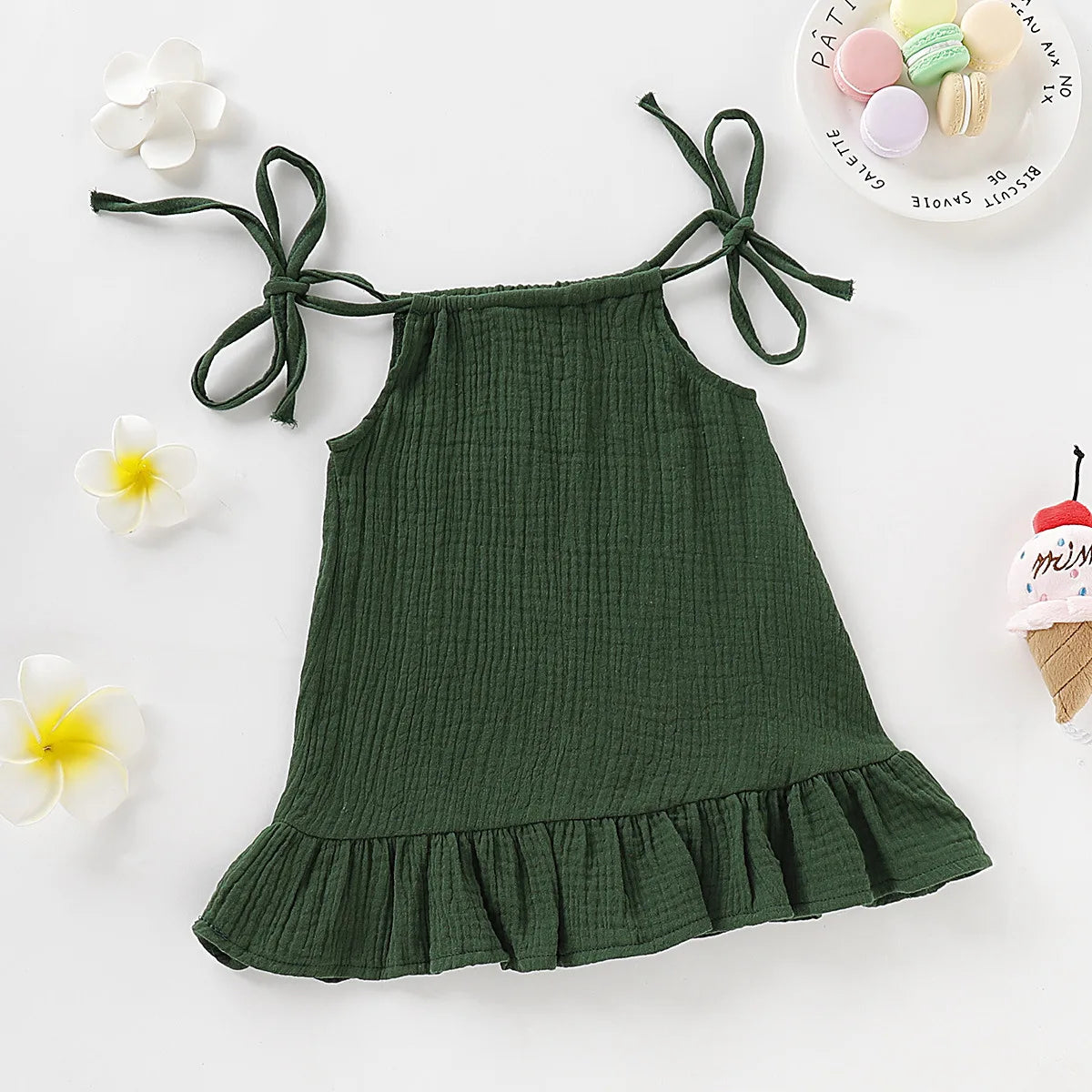 Summer Infant Baby Girl Dress Toddler Dress Muslin Cotton Sleeveless Ruffles Slip Dresses