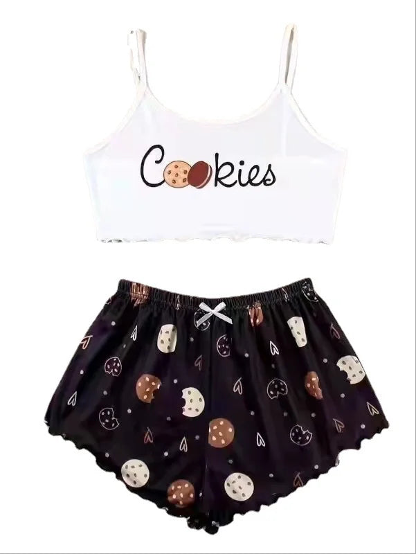 Hot Women's Sleepwear Cute Cartoon Print Short Set Pajamas for Women Pajama Set Sweet Short Sleeve V-Neck & Shorts Summer Pajama