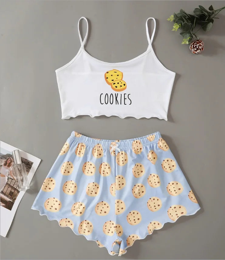 Hot Women's Sleepwear Cute Cartoon Print Short Set Pajamas for Women Pajama Set Sweet Short Sleeve V-Neck & Shorts Summer Pajama