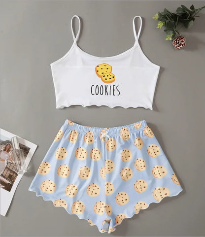 Hot Women's Sleepwear Cute Cartoon Print Short Set Pajamas for Women Pajama Set Sweet Short Sleeve V-Neck & Shorts Summer Pajama