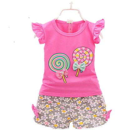 2024 New Summer Baby Clothes Sets Lollipop Print Sleeveless T-shirts and Shorts 2pcs Newborn Infant Girls Clothing Suits Outfits