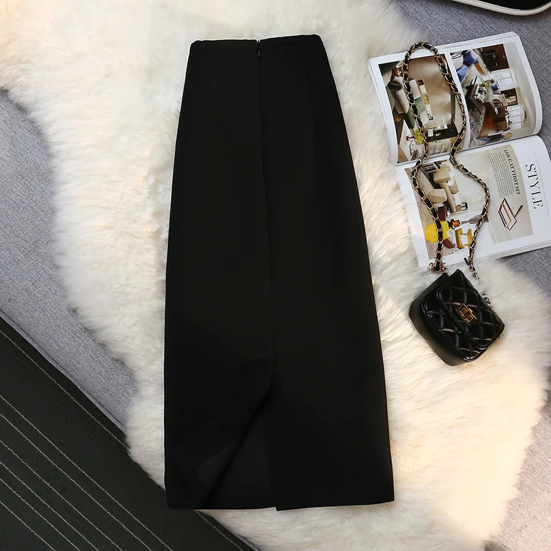 Fashion Elegant Formal Skirts Women Autumn New High Waist Drape Suit Long Brown Skirt Zipper Female