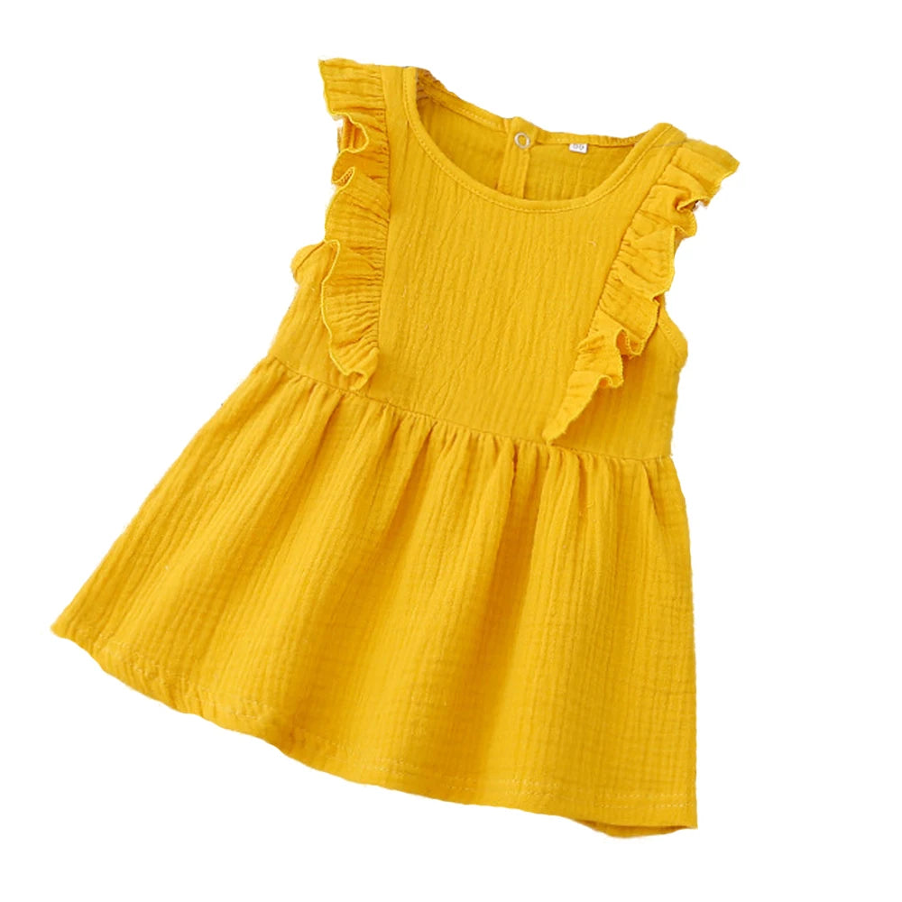 Summer Infant Baby Girl Dress Toddler Dress Muslin Cotton Sleeveless Ruffles Slip Dresses